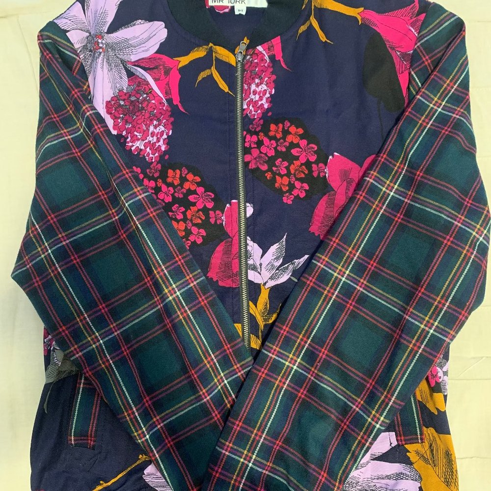 Mr Turk Plaid & Floral Mix bomber Jacket - Size M